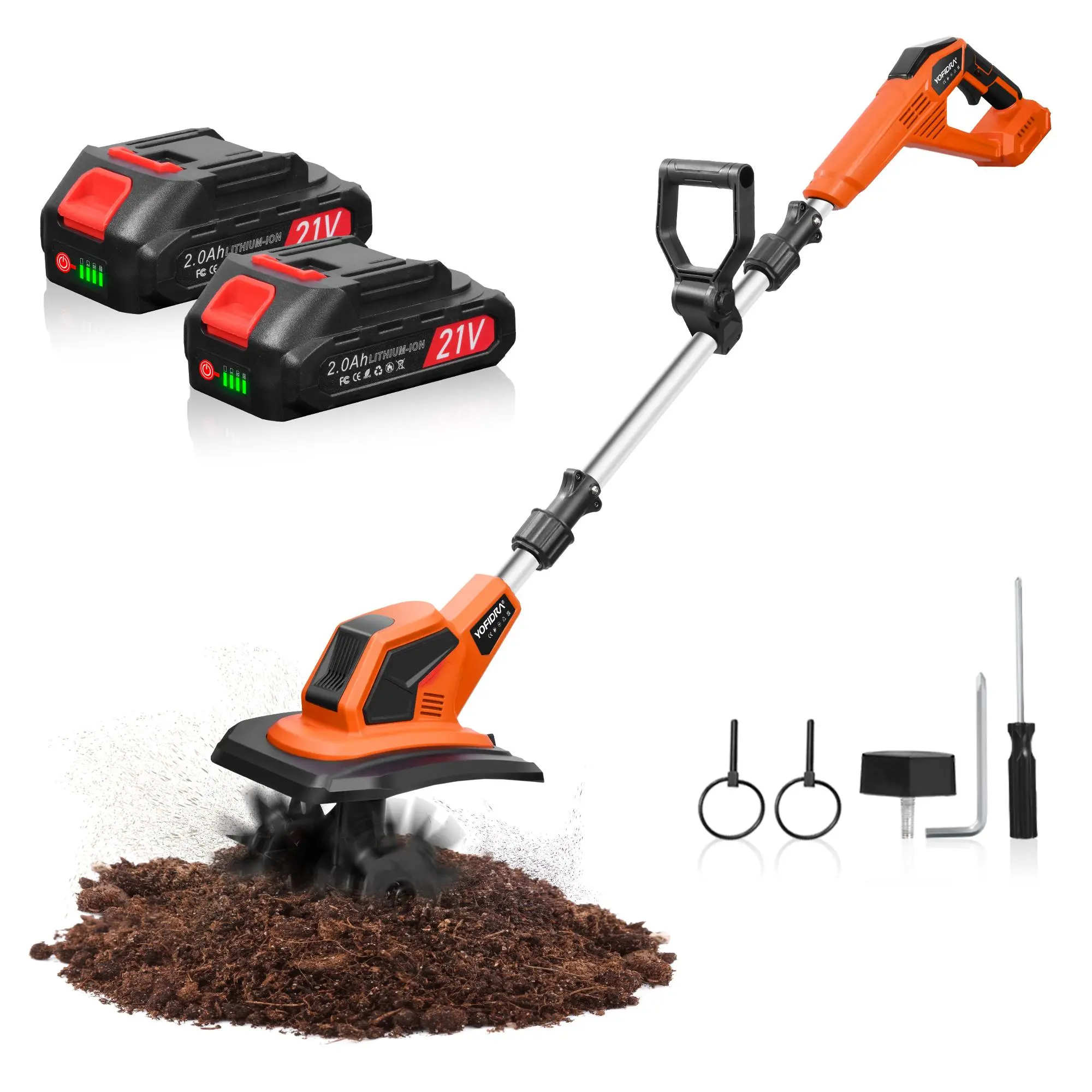 Yofidra 21V Cordless Tiller Cultivator, 360RPM Electric Garden Power Tool with Ergonomic Adjustable Handle, Portable Bladed Lawn Equipment for Soil Cultivation – Power Tools and Gadgets, Garden Accessories