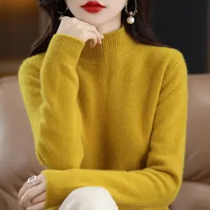 Emma Orange Half Turtleneck Long Sleeve Women's Loose Fit Slimming Versatile  Solid Color Thick Polyester Urban Style Tops Fabric Knitwear winter casual solid color pullover jumper