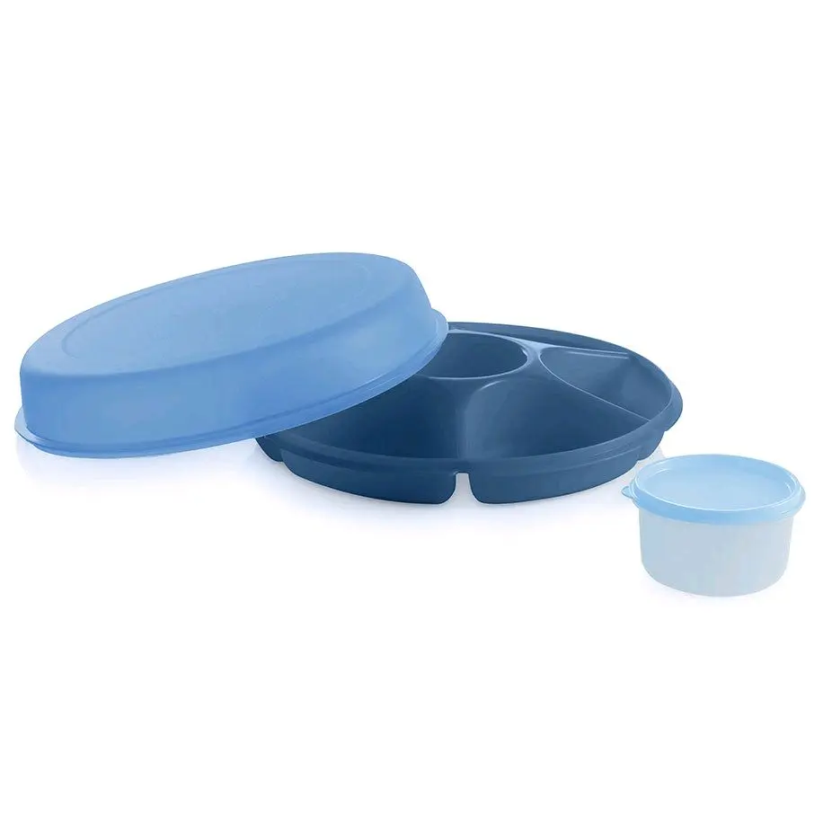 Tupperware Serving Center Set - 6-Compartment Divided Tray with Removable Dip Bowl & Dome Cover for Organized Food Storage and Serving