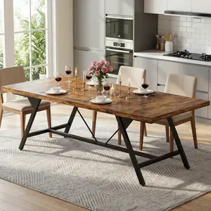 Farmhouse Dining Table for 4-6 People, 70.8 Inch Rectangular Wood Dining Table, Modern Industrial Large Kitchen Table with Heavy Duty Metal Legs for Dining Room