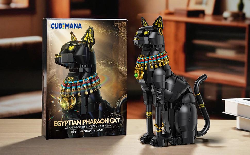 Egyptian Pharaoh Cat Building Set - Animal Black Cat Building Blocks Toy for Adults DIY Crafts Project Egyptian Cat Model for Home Office Decor, Gift for Women Teens Kids Ages 10+ (1274PCS)