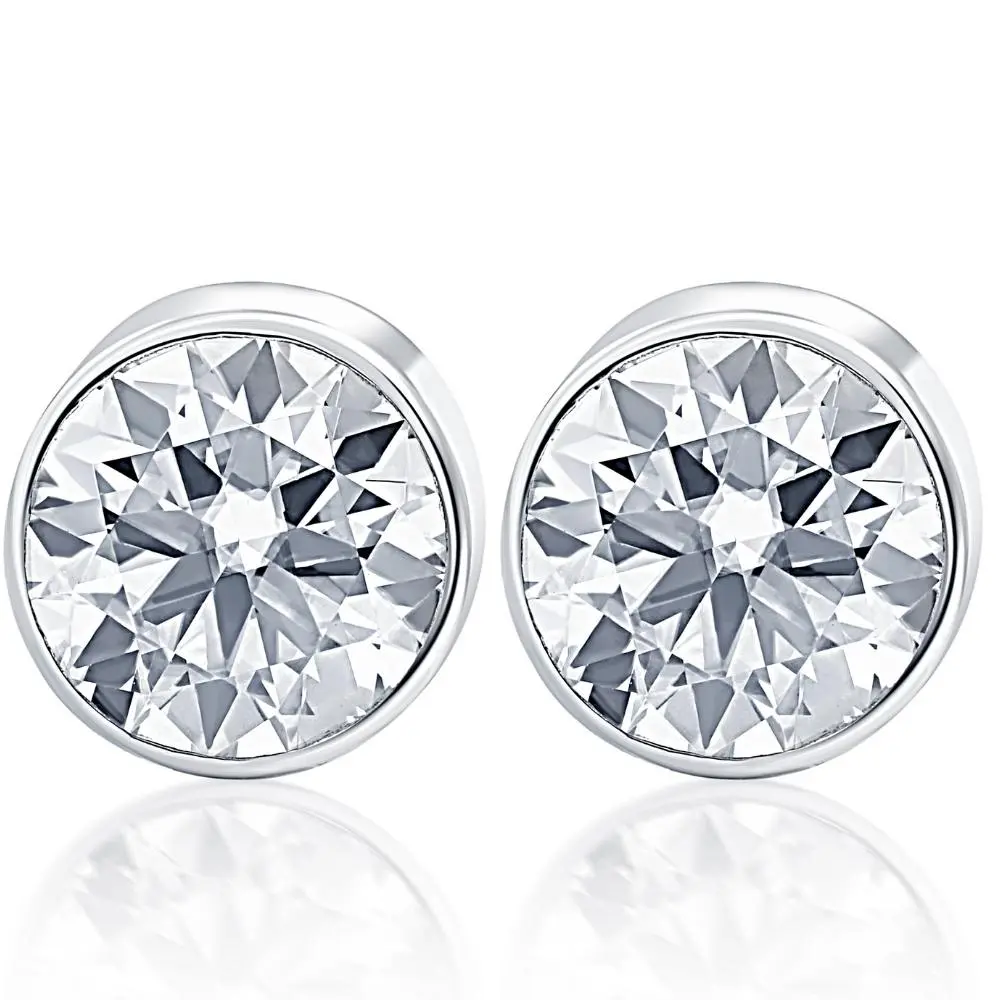 1.25Ct Round Brilliant Cut Natural Quality VS2-SI1 Diamond Stud Earrings in 14K Gold Round Bezel Setting