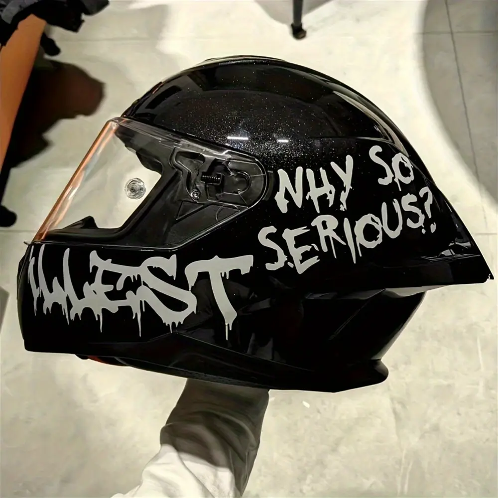 1SET Playful Graffiti Joker “WHY SO SERIOUS?” Sticker Decal - For helmets, motorcycles, backpacks. Full of playful casual vibe, add personalized logo. A favorite decor for cool lovers! Motorcycle Stickers Motorcycle Decoration Graphic Decal