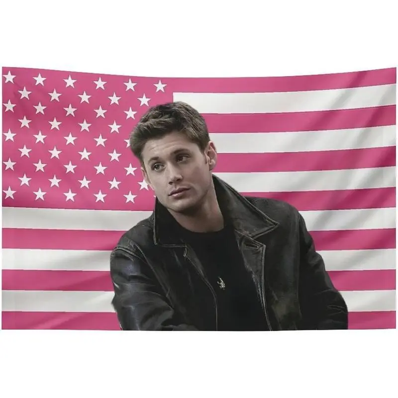 Dean Jensen Star Ackles Winchester Synthetic Cotton-Polyester Tapestry - Peach Bright, Whimsical Blush Pink American Flag Digital Print, Bright Colors, Multi-Size Room Decor for College Dorms, Decorating My Apartment, Gentle Hand Wash Home Gift Accessory,