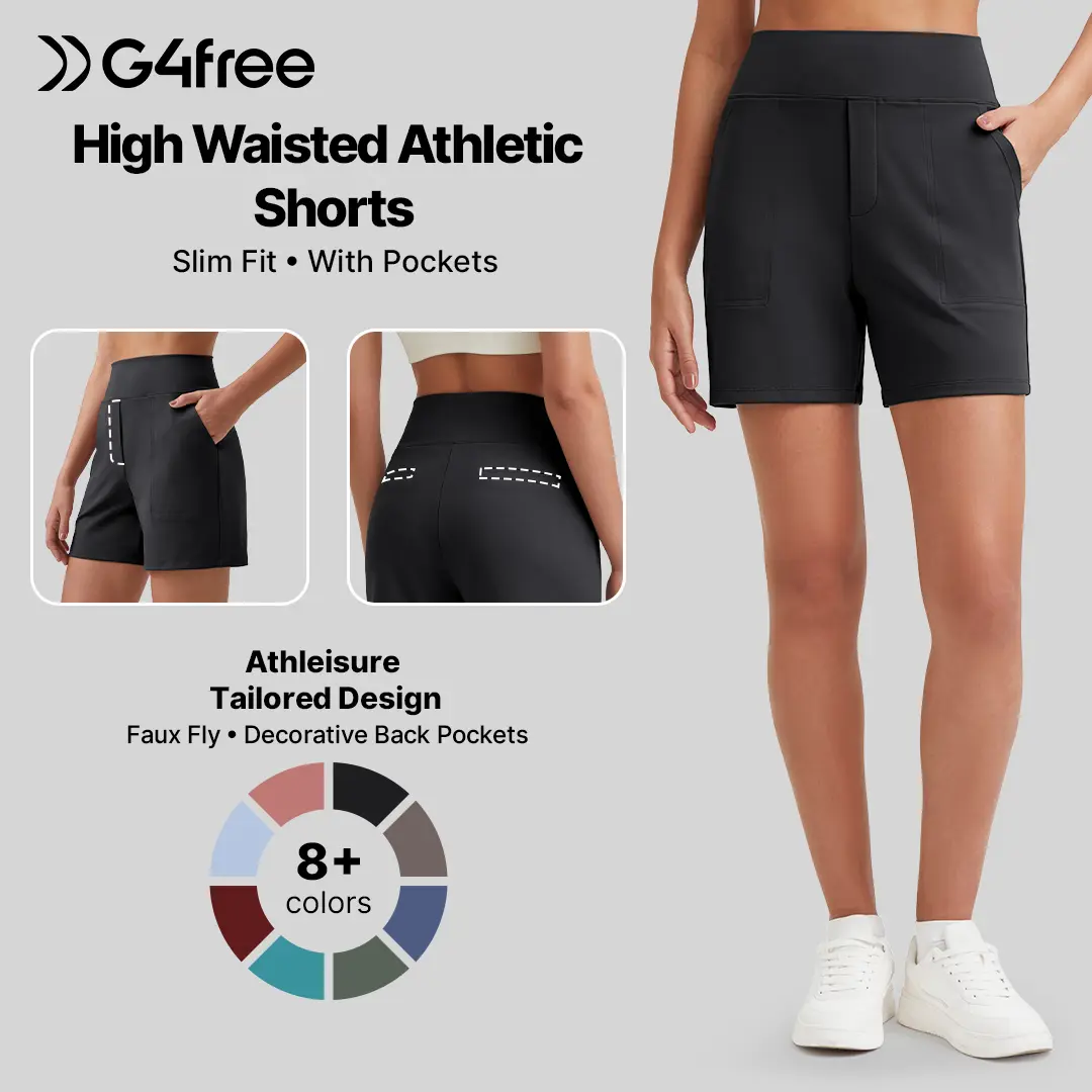 G4Free Women's High Waist Wide Leg Yoga Shorts - 4"/5" Inseam, 4-Way/Elastic/Gentle Stretch Woven Athletic Shorts with Pockets for Workout Lounge EverGoing 2026, Athletic Shorts Women, 4-Way Shorts