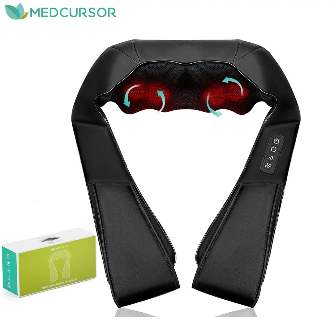 Medcursor Neck & Shoulder Massager with Heat - 16 Deep-Kneading Shiatsu Nodes, Adjustable Intensity, Portable Faux Leather Neck Shoulder Relaxer - Bf Birthday Gifts, Father's Day Gifts for Him, Men's Stuff for Muscle Relaxation