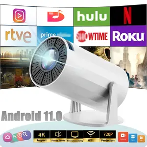 Smart Mini Projector HY300 pro Android TV 11  720P HD WiFi5  Portable Outdoor White Built-in Audio 180° Rotation