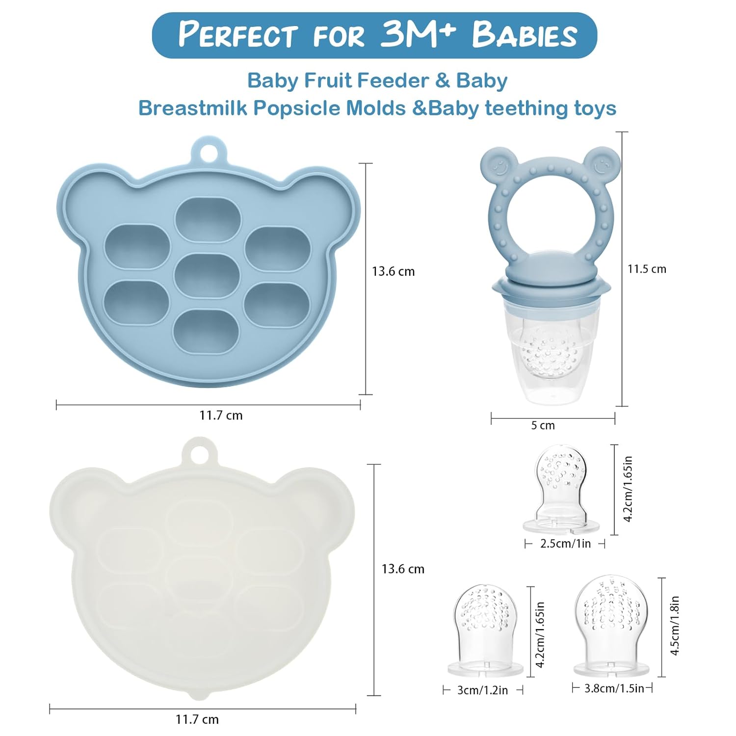Baby Breastmilk Popsicle Molds & Fruit Feeder (2 Pack), Silicone Baby Food Freezer Tray Storage Containers, Infant Teething Pacifier Feeder and Teether Toys for Babies - Sky Blue