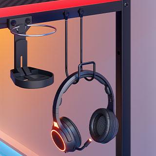 Bestier 44" Gaming Desk with RGB LED Light–Reversible 4-Tier Storage Shelves, Hooks, Cup holder and Magnets Bestier 44" Gaming Desk with RGB LED Light–Reversible 4-Tier Storage Shelves, Hooks, Cup holder and Magnets