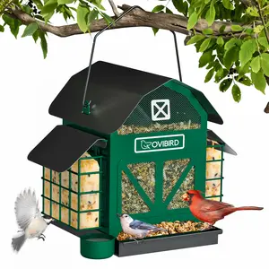 Outdoor Hanging Metal Bird Feeder 5LBS Green Barn with 2 Suet Cages - Weather Resistant Cardinal Feeder, Perfect Bird Watching Gift tiktokshopspringglowup