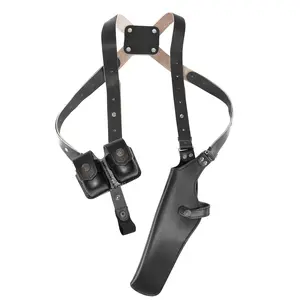 ALS455 Vertical Shoulder Holster with Double Speedloader Pouch Fits 357 Magnum 6’’ & Similar Revolvers RH Handmade! Free Extension for Big Body Size!