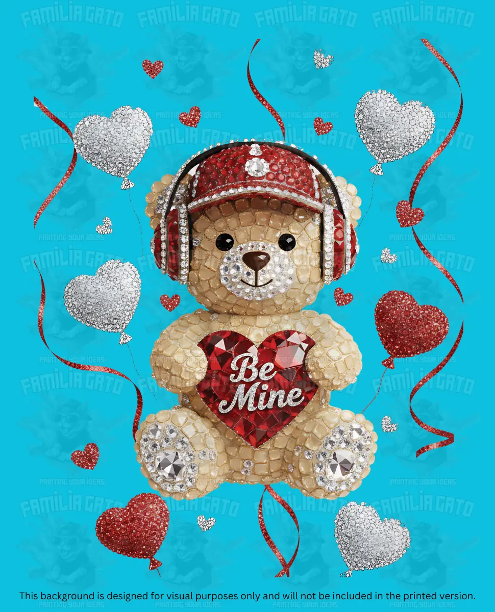 Valentine's Day Rhinestone Be Mine Teddy Bear DTF Transfer, Specialty DIY Supply for Toys & Hobbies Projects, All Fabrics Compatible, Enhanced Durability