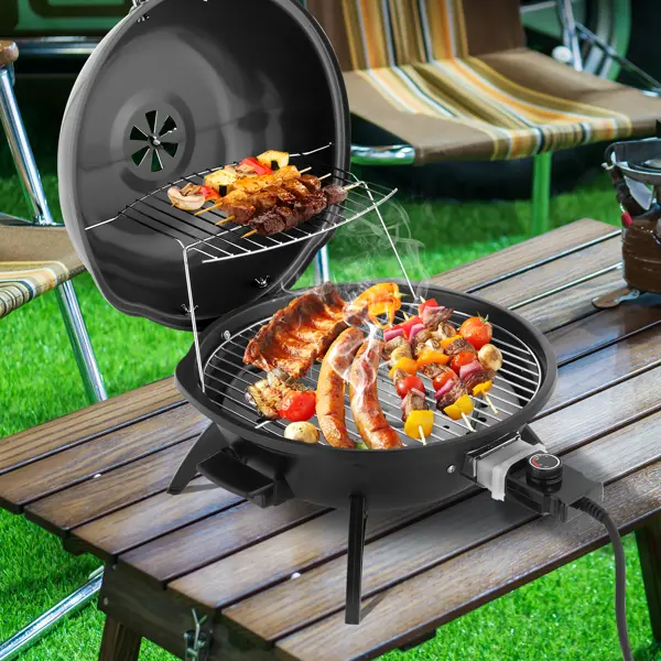 Electric Countertop BBQ Grill, Portable Double Layer Indoor/Outdoor Electric Grill for Indoor & Outdoor Use, 1600W, Black, Summer Vibes Barbecue fire pit outdoor,Deals for You Days