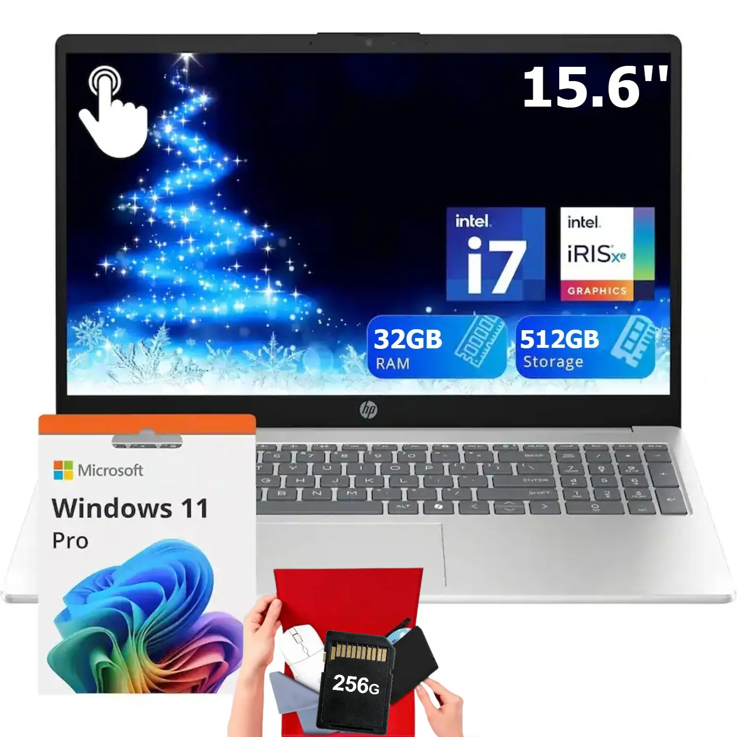 HP 2025 15.6 FHD inch Laptop PC,Intel Core i7-1355U, 32GB RAM, 512GB SSD,Backlit Keyboard, Wi-Fi 6,Bluetooth 5.3,Windows 11 Pro,Silver,Bundle Accessory