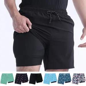 Men's Printed Swim Trunks with Compression Liner, Quick Dry Bathing Suits with Pockets