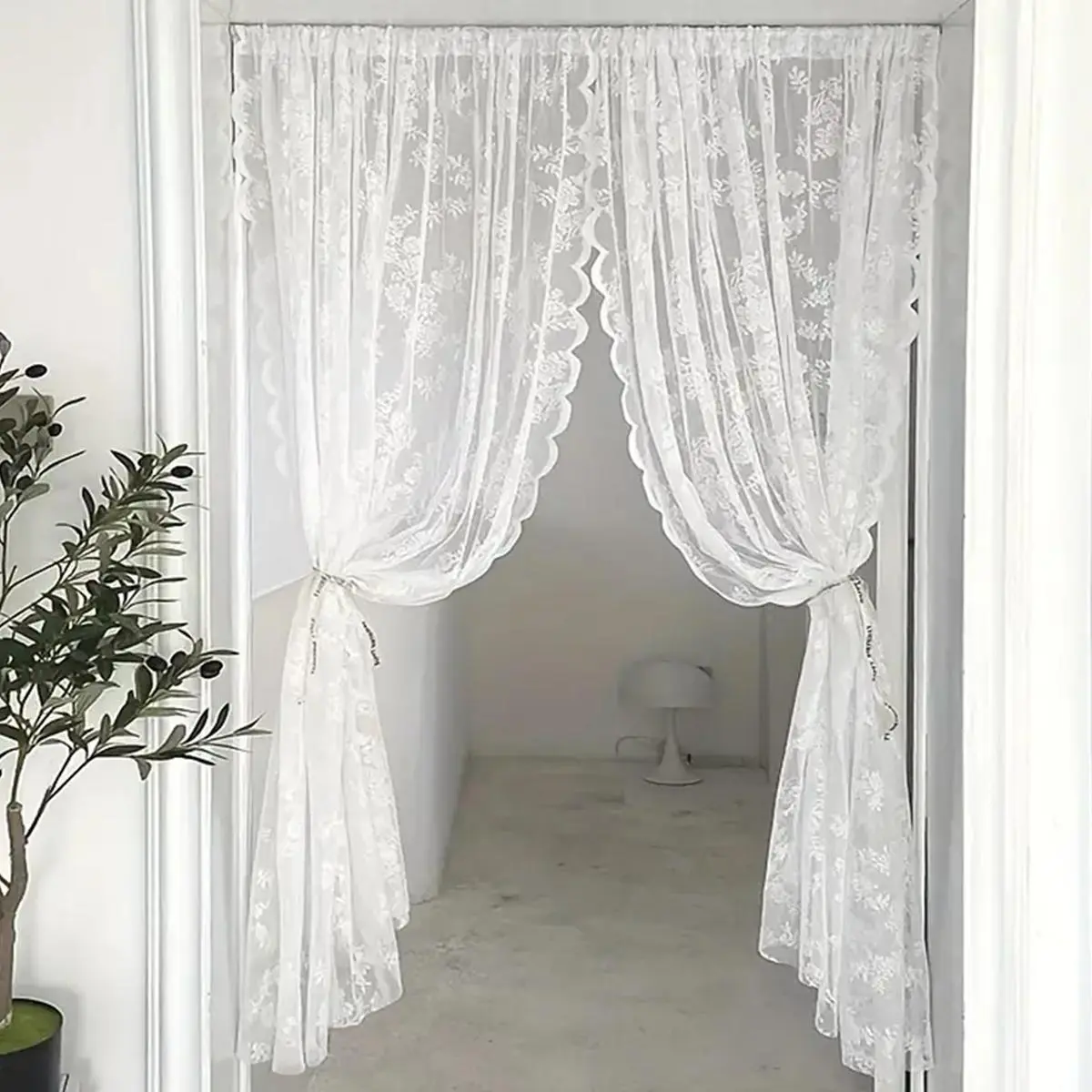 Rose Flower Embroidery Lace Door Curtain, Home Decorative Curtain, 2 Counts/set Light-Filtering Door Curtains for Home & Party Decor, Window Curtains and Nettings, Room Decor Lightweight Curtains, Home Decoration Curtain