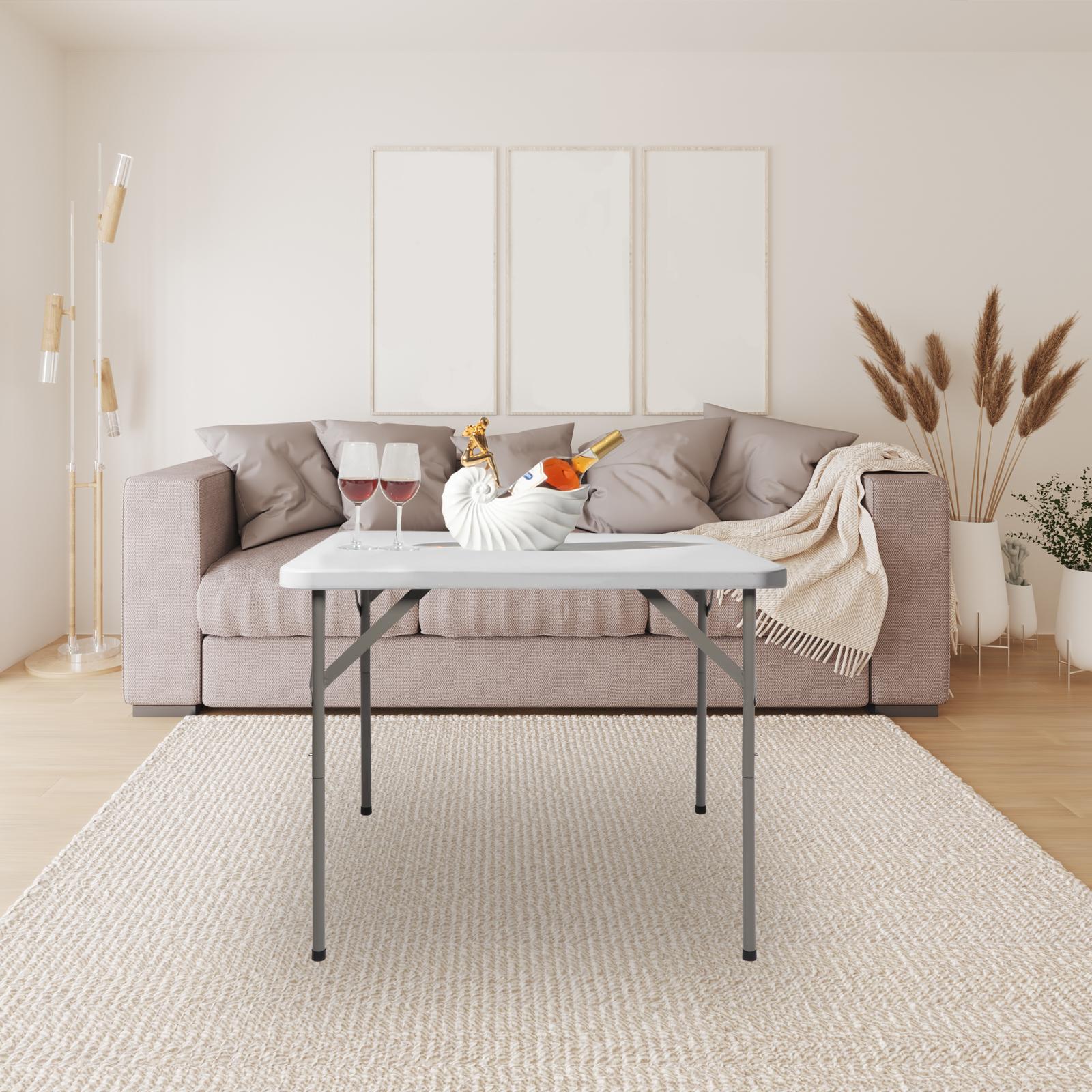 34" Fold in Half Square Table, Bi-Folding Commercial Table, Portable Plastic Dining Card Table for Kitchen or Outdoor Party Wedding Event, White