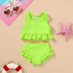 Baby Swimsuit Toddler Girl Bathing Suit Summer Solid Color Bikini Set Beach Two Piece Swim Wear