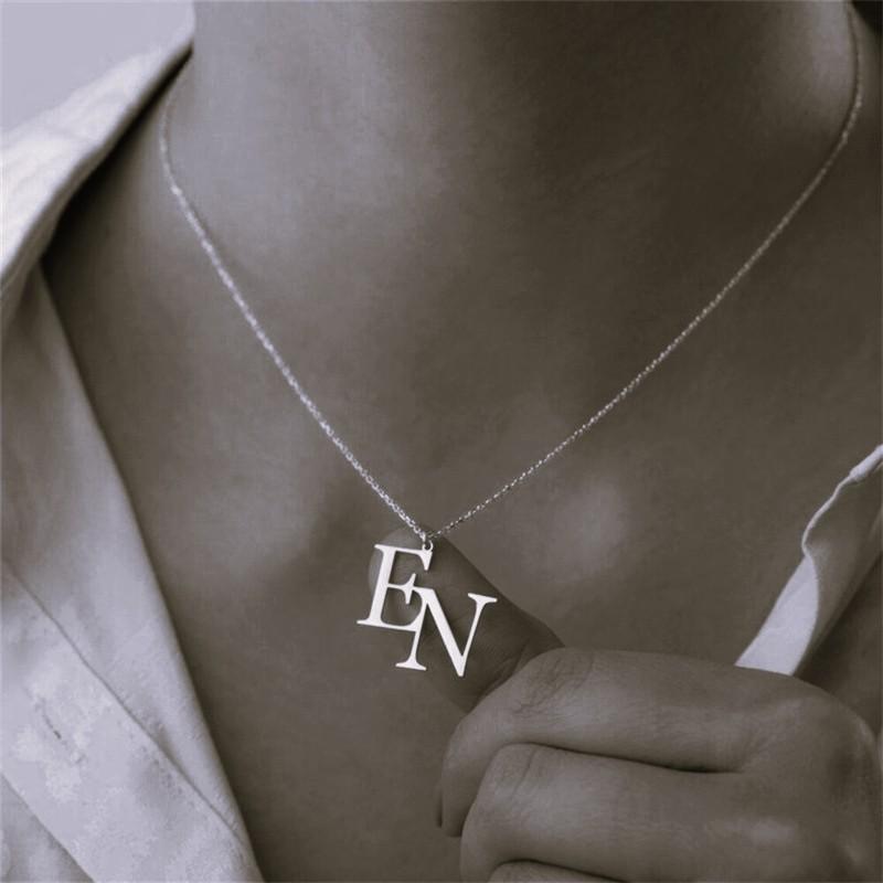 AS184 Custom Interlocking Initial Necklace,  Combined initials Gold Couple Monogram Pendant, Personalized His and Hers Letter Jewelry, Anniversary Gift for Girlfriend, Valentine's Day Present Customized Two Initials Necklace Gold Rope Chain