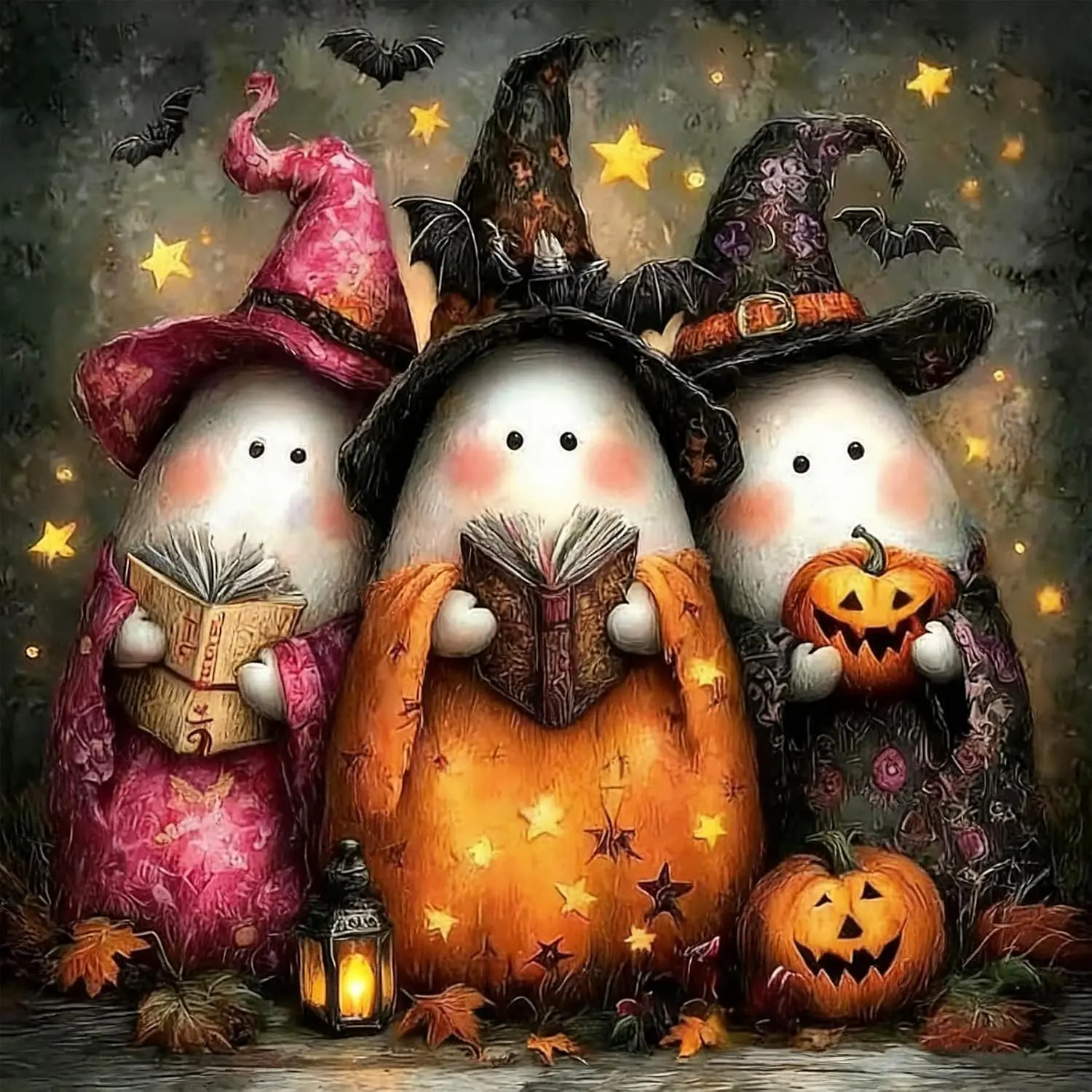 Benjenes Halloween Diamond Art Kits for Adults, Ghost Diamond Painting Kits | 5D DIY round Drill Gem Art Paint with Diamonds Dots Crafts Kits for Home Decor Gift 14X14 Inch