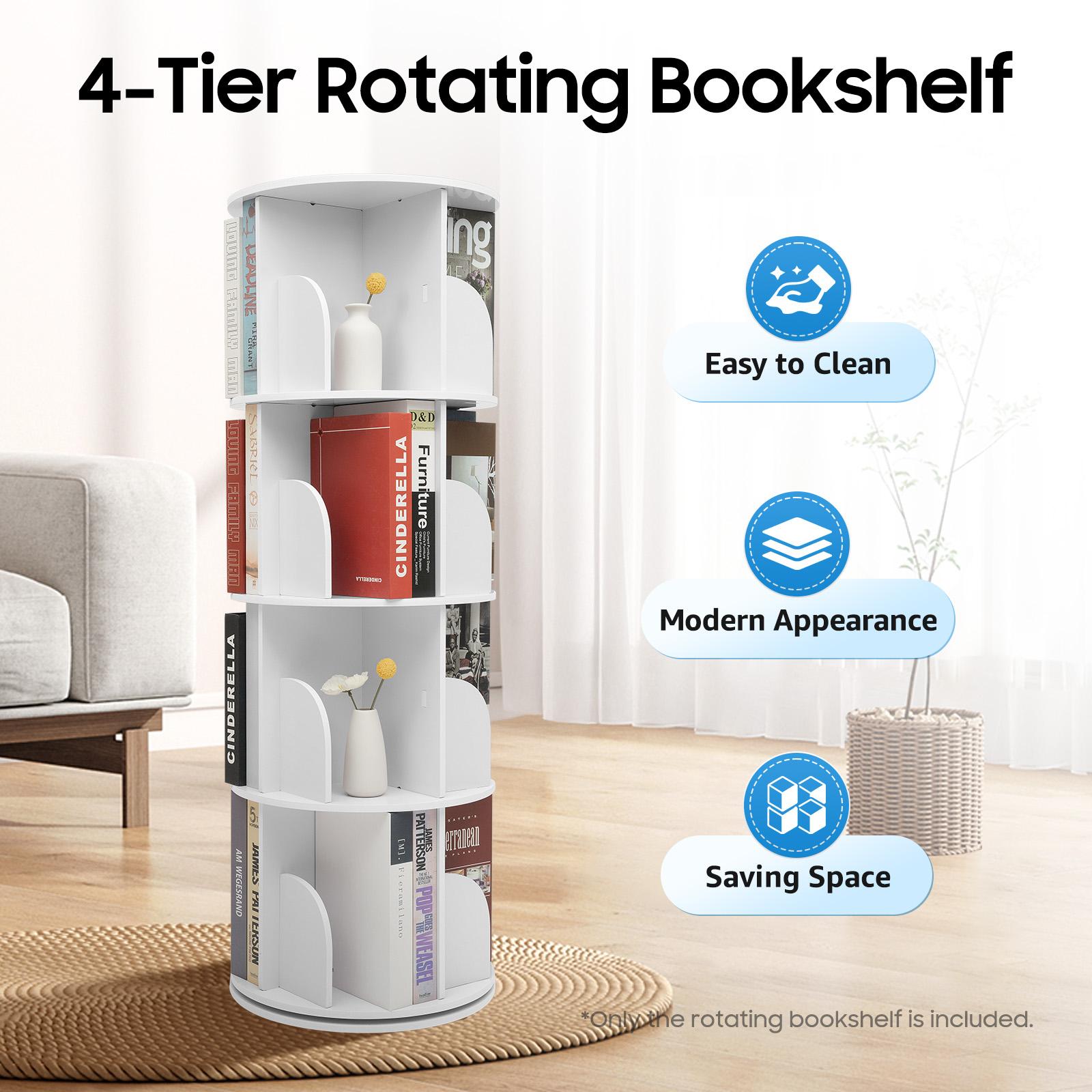 CNCEST Rotating Bookshelf Tower 360° Bookcase Figure Display Shelf Bedroom Storage Rack Classroom Organizer Smooth Wooden Birthday Gift Home Decor Furniture
