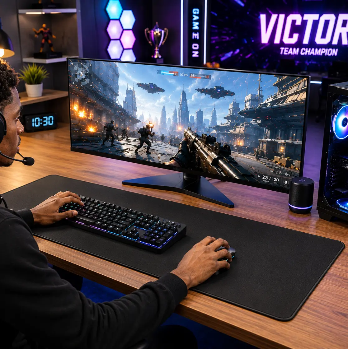 KTRIO Large Rectangular Gaming Mouse Pad Desk Mat - PC, PC & Desk Accessories, Gaming Setup Accessories, Fabric Micro-Weave Cloth for Precise Control, Non-Slip Rubber Base, Reinforced Stitching, Water-Resistant, Easy to Clean for Office & Gaming Use, Desk