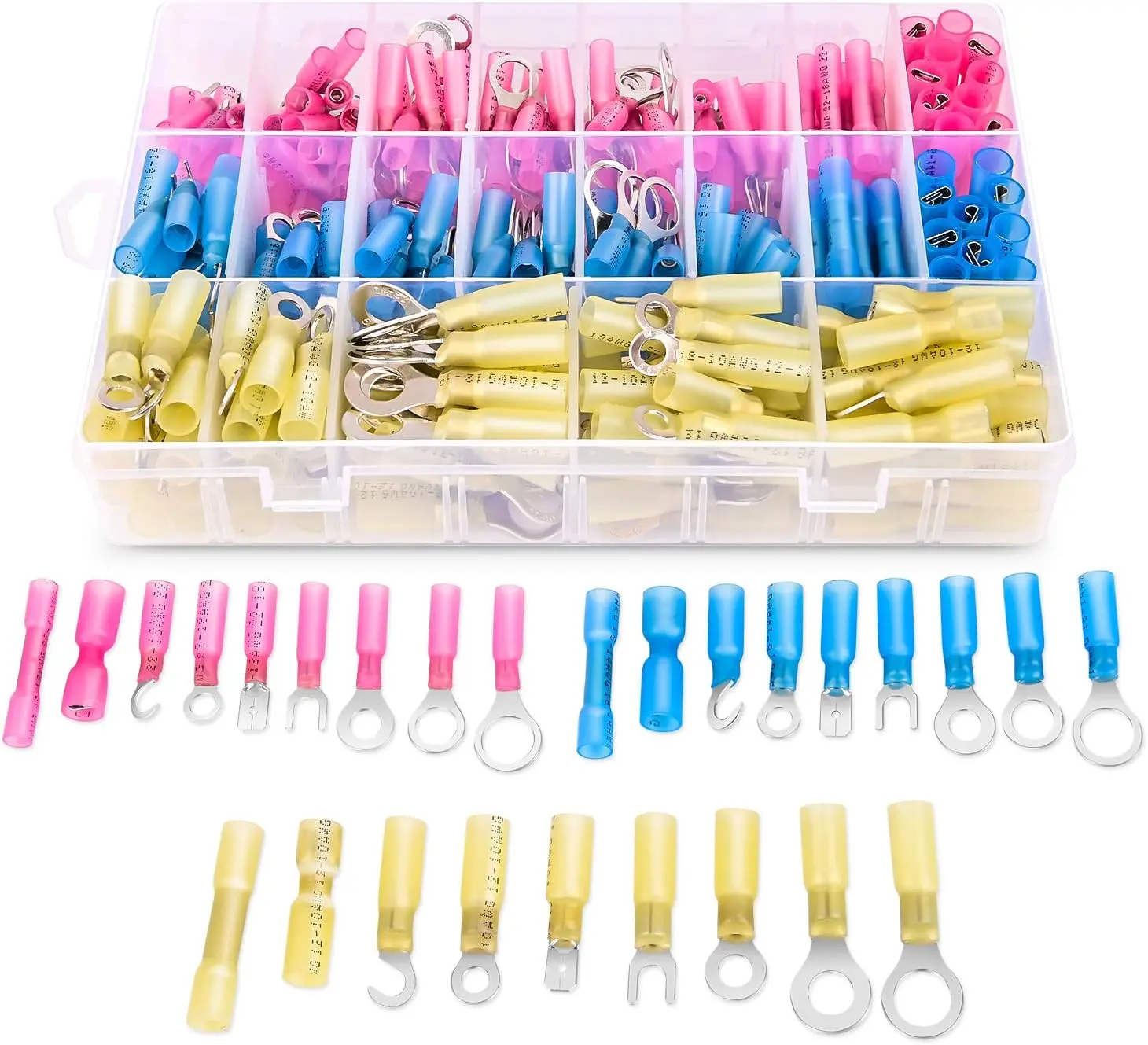 Nilight 270 PCS Waterproof Cable Connector Kit - Wiring Connectors Kit for Boat, Vehicle - Assorted Rings, Forks, Hooks, Spades, Butt Splices (Father's Day Gift)