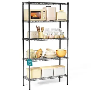 5-Tier Metal Wire Storage Shelves – Adjustable Standing Storage Rack, Heavy Duty Steel Shelving Unit for Kitchen, Bathroom, Pantry & Garage – 23.3"W x 13.4"D x 60"H, Black