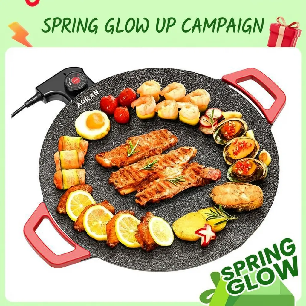 AORAN KITCHEN 1500W Portable Electric Korean Smokeless Non-stick Indoor Grill Pan - Buy 1 Get 6 Complete Barbecue Gift Set, Adjustable Temperature Control, Universal Fry Griddle, Portable Barbecue Grill, Kitchen Gadgets for Home Cooking
