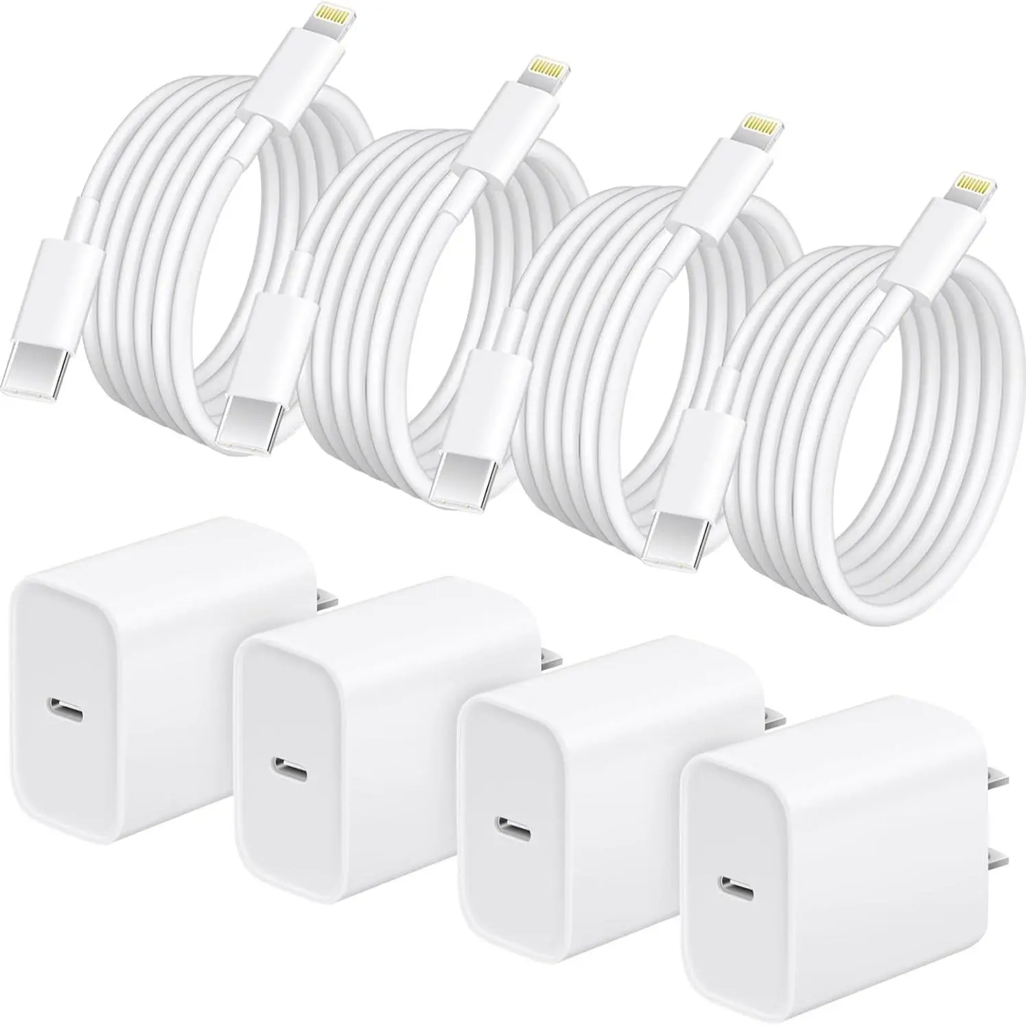 4-Pack PD Super Fast Charger Kit, Type-C Wall Charger with 6FT USB-C to Lightning Cable for iPhone 14/13/12/12 Pro Max/11/Xs Max/XR/X, AirPods Pro, iPad – Ideal for Travel & Home