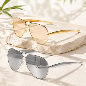 Retro Metal Pilot Glasses, Unisex Full Rim PC Frames with UV Protection Lens, Thin Frame Shades for Daily Wear & Outdoor Use
