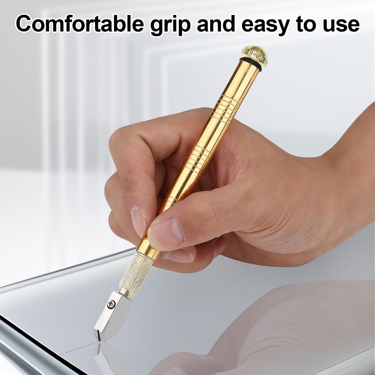 Glass Cutter with Diamond Head & Steel Blade for 3-15mm Glass, Pencil Style Tip Glass Cutter for Mirror/Tiles/Mosaic, Anti-Slip Handle Tool for Precision Cutting Work