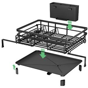 SNTD Dish Drying Rack - Extendable Dish Rack, Large Sink Drying Dish Drainer for Kitchen Counter, Stainless Steel Dish Strainer with Utensil Holder