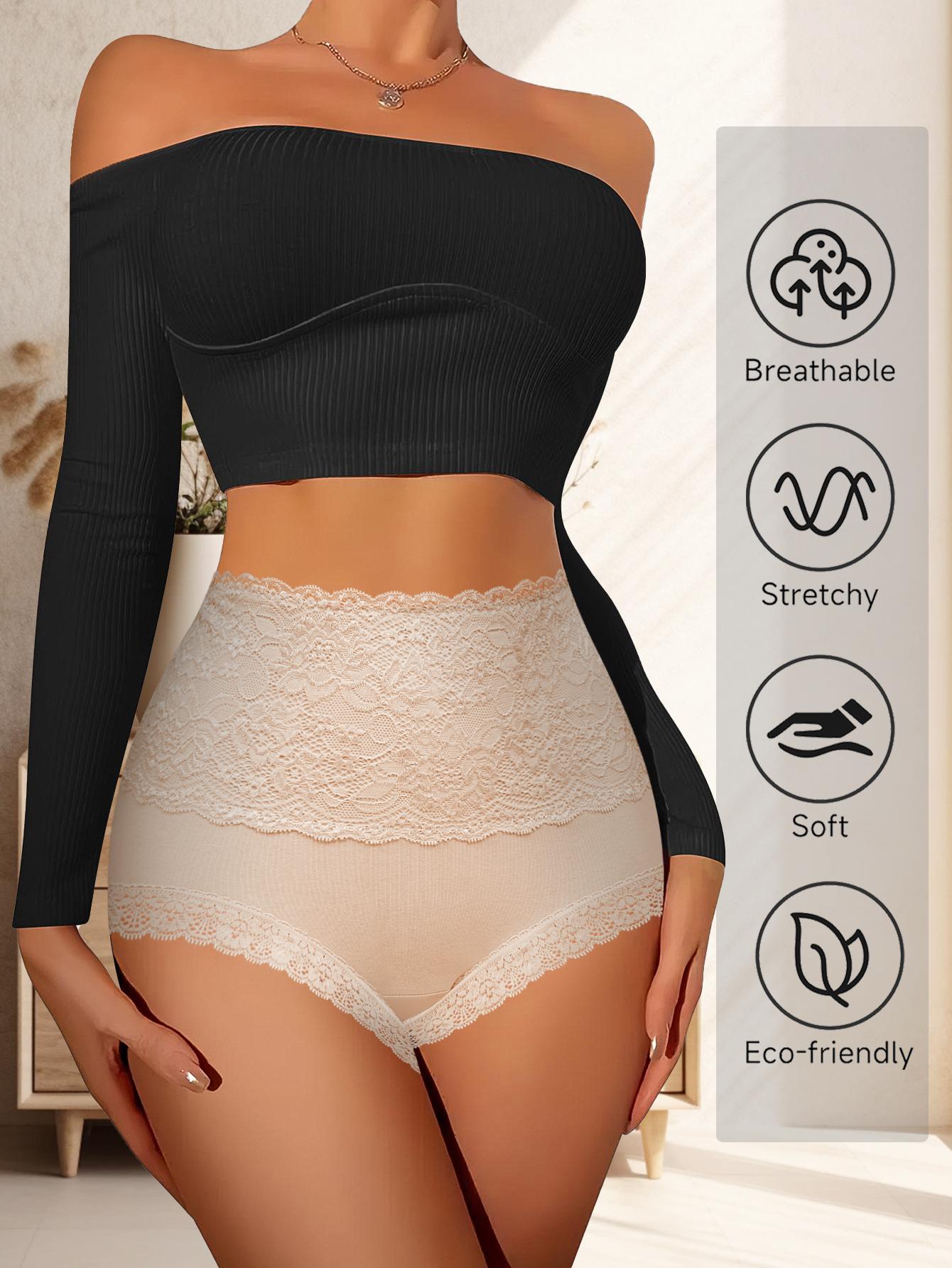 QUASTI 6 Piece Women's High waist Briefs, Lace Style Cotton Comfortable & Breathable Underwear, Hip Lifting  Fashionable Design, Suitable For Women's Daily Life