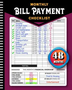 Efficient Finance Organizer Notebook ,Monthly Bill Payment Tracker Notebook & Checklist, Paper Budget Tracker and Expense Planner for Home Money Management, 4-Year Financial Organizer,Management Checklist for Personal & Professional Use, Household Use