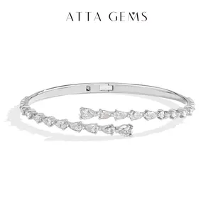 ATTAGEMS 0.3ct-0.5ct D Color VVS1 Pear Cut Lab-Created Moissanite Bracelet Bangle for Women and Girls 925 Sterling Silver Bangle Daily Wear Holiday Birthday Anniversary Gift Fine Jewelry B037