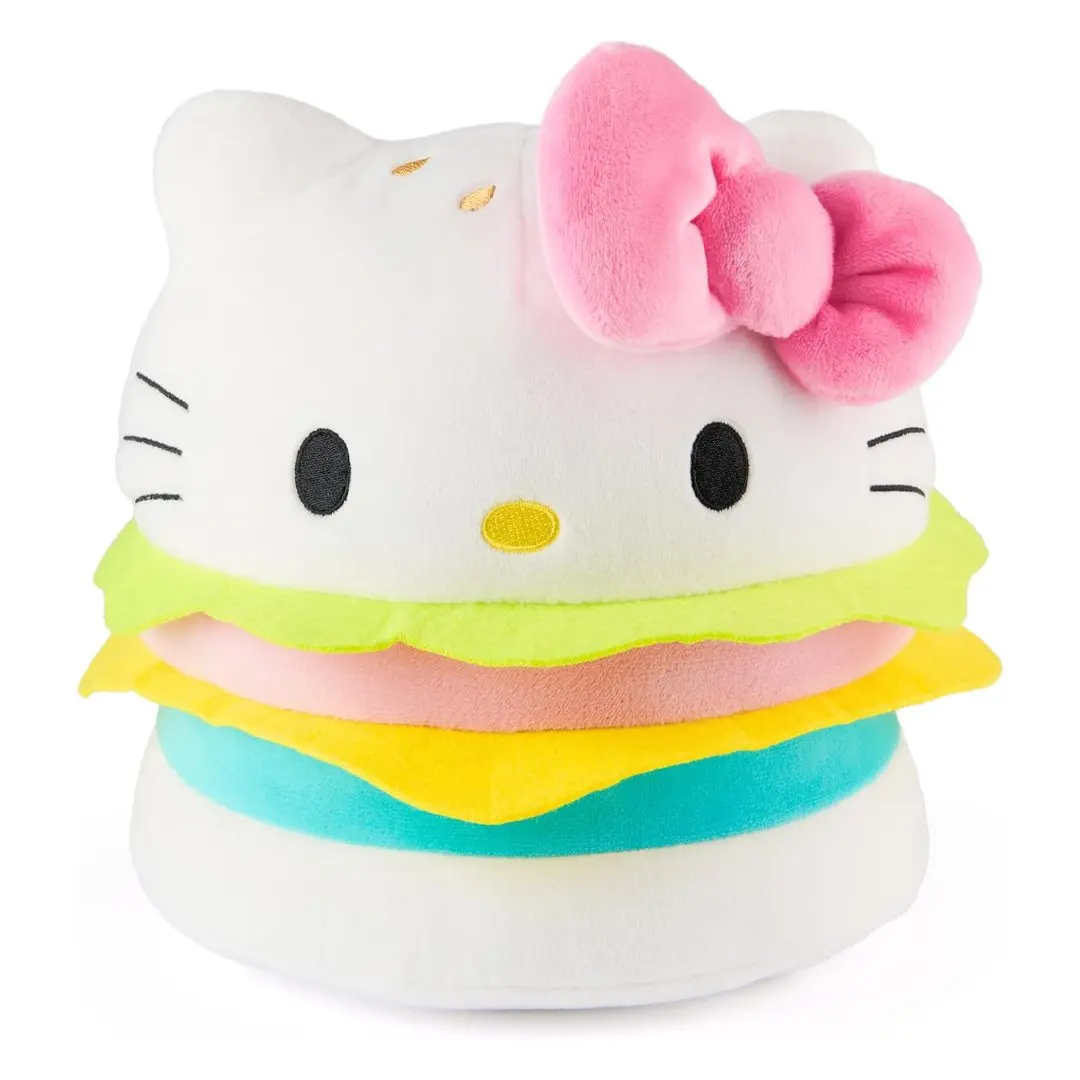 GUND Sanrio Hello Kitty 8-in Cartoon Plushies, Hamburger-Shape Soft Stuffed Animal, Soft Cuddly Gift for Collectibles Enthusiasts (Neon Pink), Kawaii Aesthetic