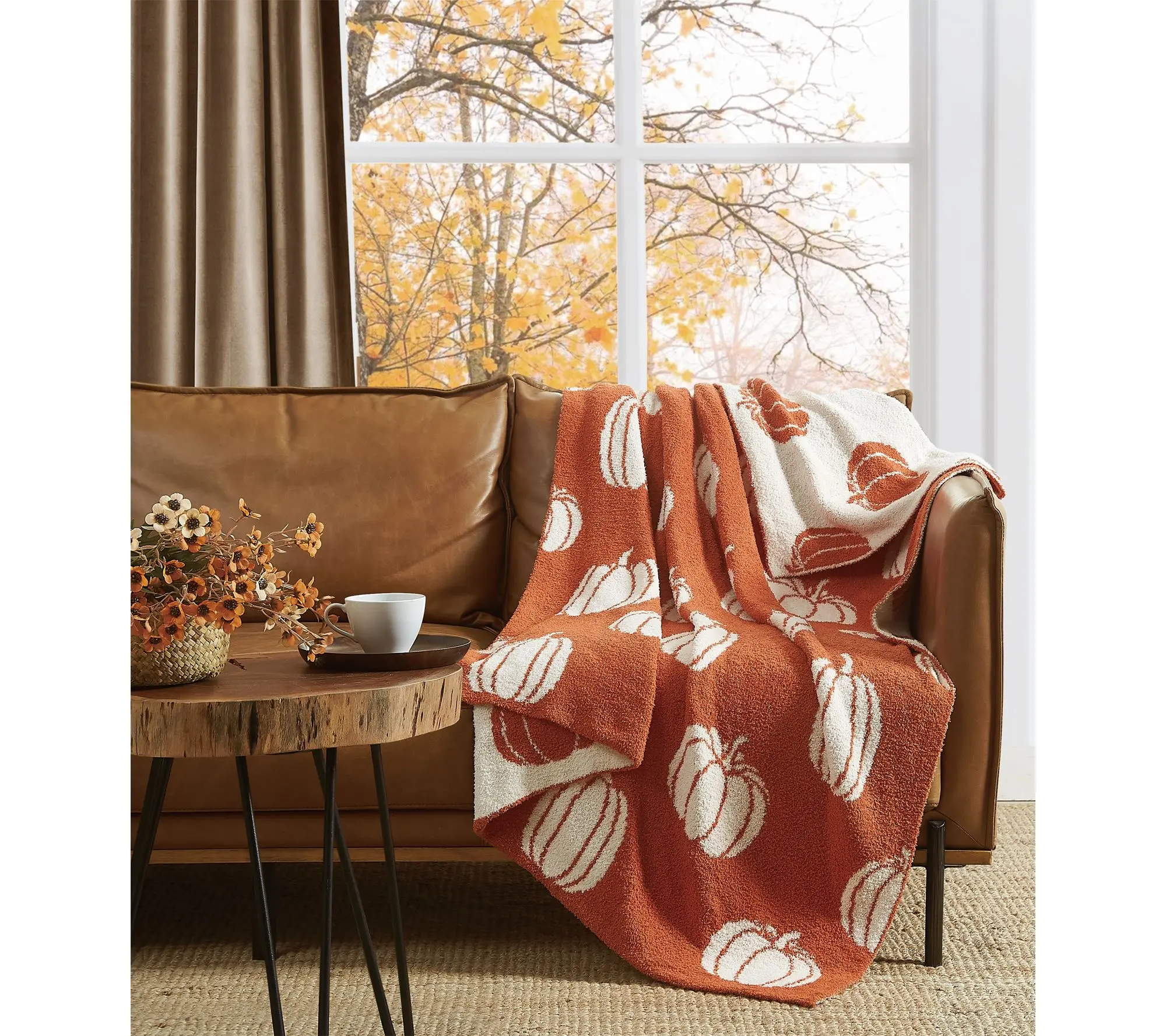 Truly Soft Cozy Pumpkins Reversible 50x70 Throw