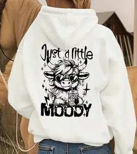 Women's casual and fashionable hooded sweatshirt with letter and cartoon cow print, versatile and cute loose-fitting hoodie. teacher valentine sweater fashion fallfreshness Funny Psychotic Girlfriend T-shirt