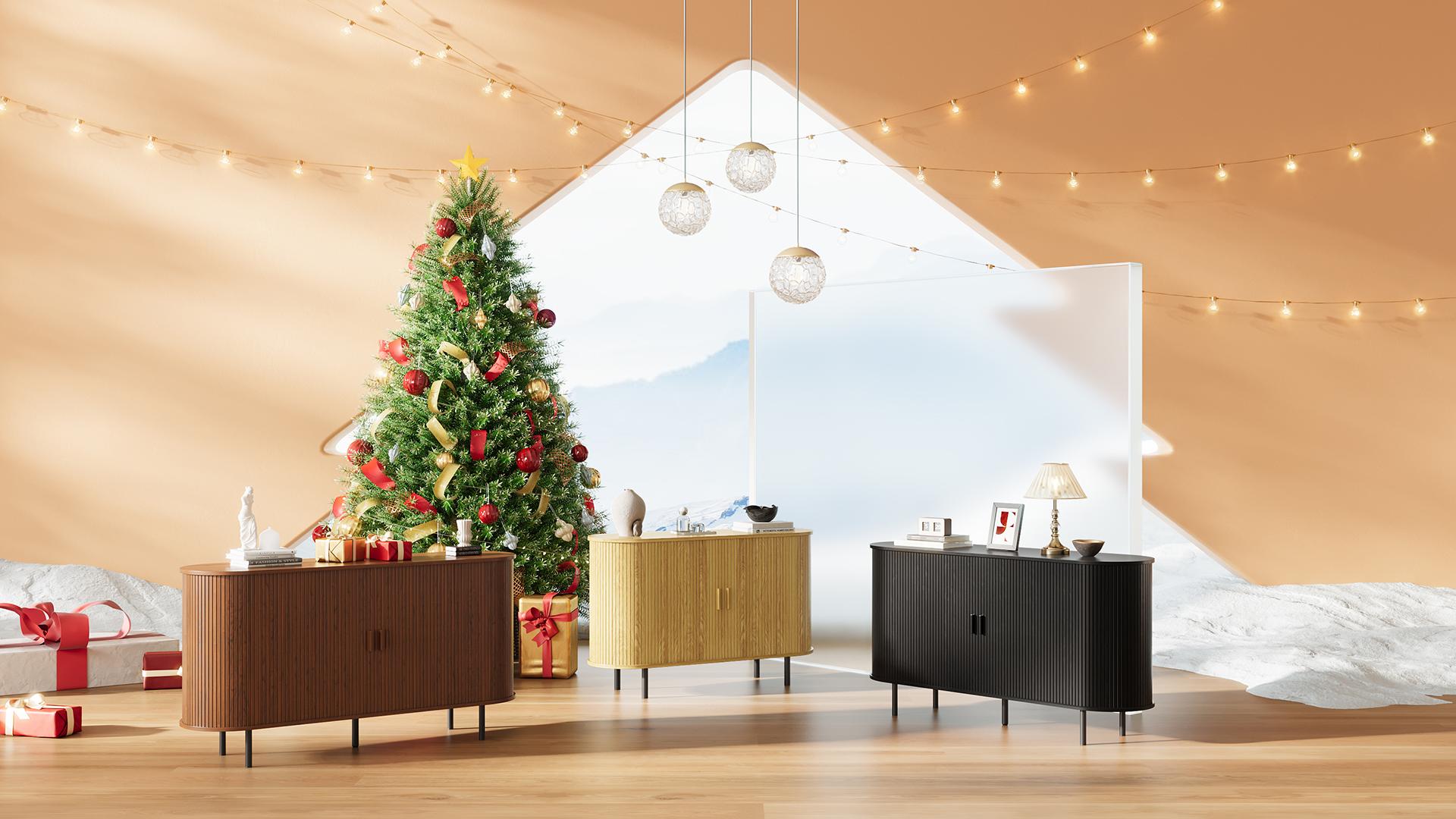 【SPOTLIGHT DAY & Sliding Doors Design】ONBRILL 40/55/63" Gorgeous Fluted Buffet Cabinet, Coner Coffee Bar With Storage,  Mid Century Modern Sideboard with Adjustable Shelf, Accent Wood Console Table for Kitchen Entryway Living Room Furniture