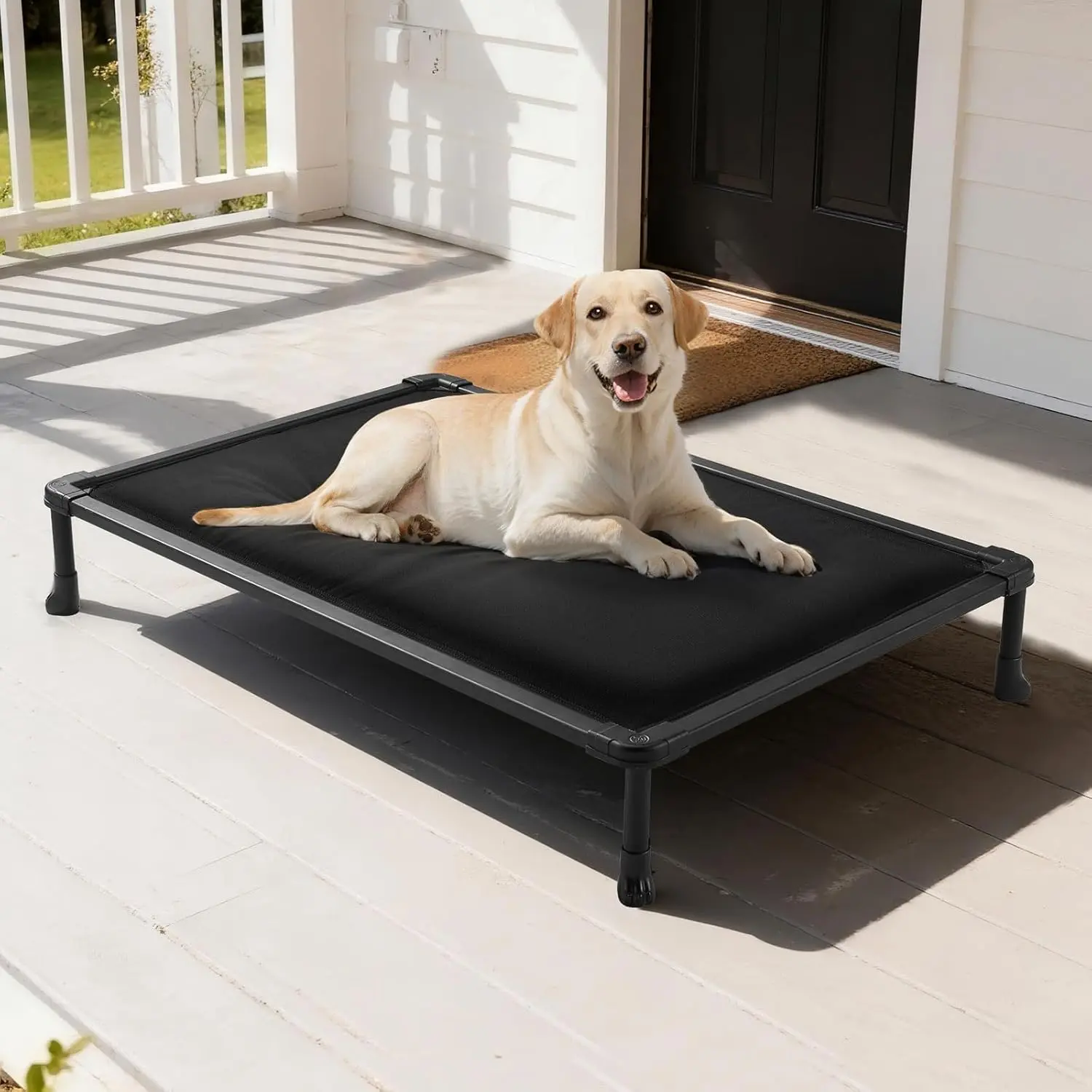Veehoo Chew Proof Elevated Dog Bed, Indestructible Raised Dog Cot, Orthopedic Dog Platform Bed with Soft Padded Mat, Durable Waterproof Pet Cot for Indoor, Outdoor or Crate, 41-Inch, Black