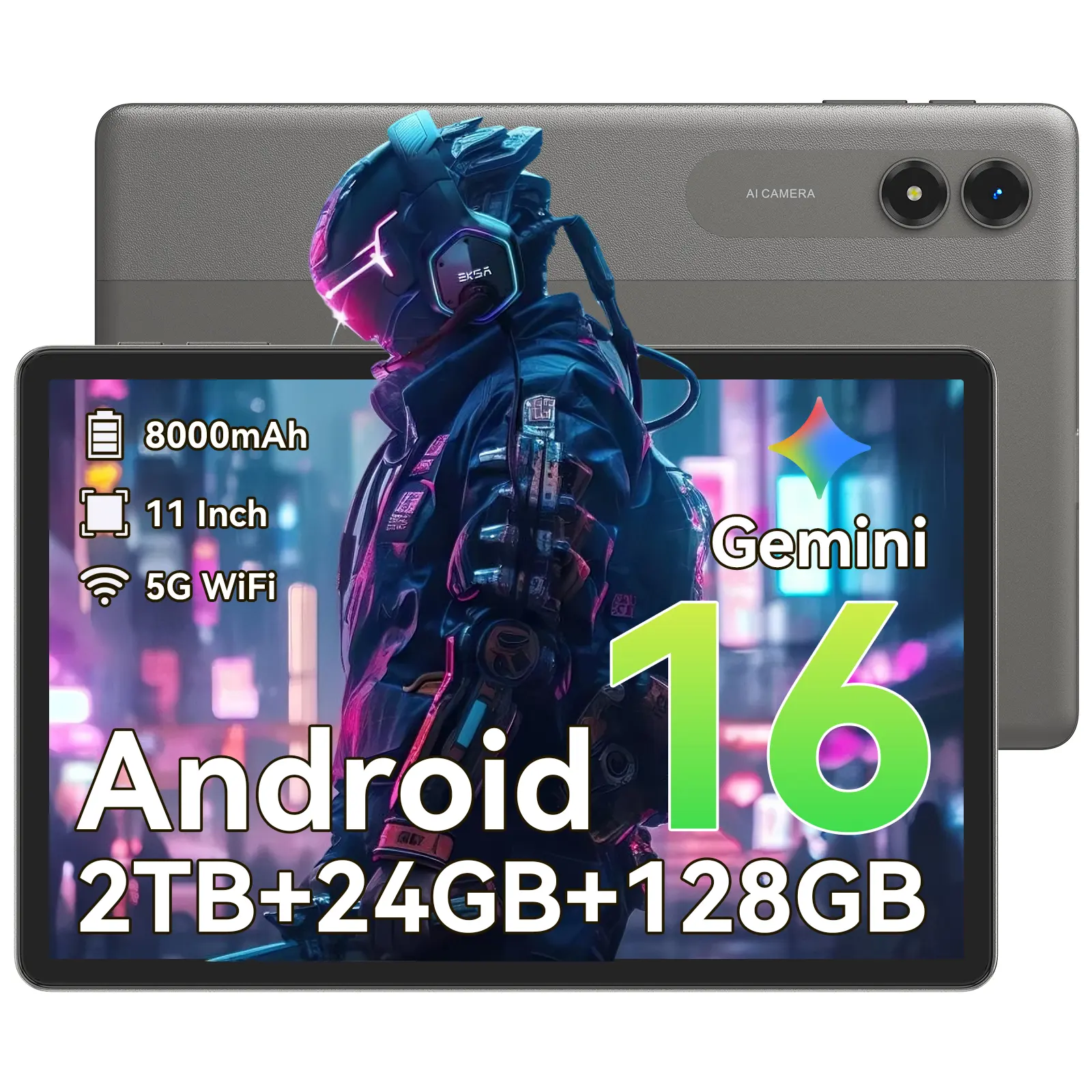 11Inch Android 16 Tablet 90 Hz, 24GB RAM+128GB ROM (2TB TF), Unisoc T7250 Octa Core, 8000mAh, 13MP+8MP, OTG Reverse Charge, 5G WiFi/Widevine L1/ GPS/Gemini AI tiktokshopbacktoschool, Camera, Memory, Batteries,back to school,back to school haul
