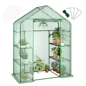 Garvee Greenhouse, 144 x 74 x 190 cm, transparent mini walk-in greenhouse with PE cover and anchor, plant garden, 3 tiers, 4 shelves for indoor and outdoor use