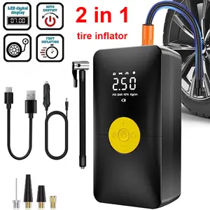 2 in 1 Cordless & Corded Tire Inflator Portable Air Compressor 4500mAh Rechargeable Battery 150PSI 12V 120W Electric Air Pump 35L/min Flow Rate with 4 Adapters for Car Motorcycle ATV SUV Balls Inflatables