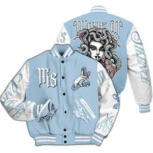 Varsity Jacket To Match Forget Me Not 4s Girl Move In Silence All Over Print High-Grade Polyester Custom Baseball Jacket with Snap Closure Elastic Details & Side Seam Pockets