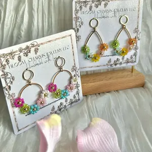 Opaline Flower Beaded Wrapped Wire Earrings 18K Gold Plated Hypoallergenic Non-Tarnish Versatile Appeal for Sensitive Ears Colorful Bead Designs Gold-Tone Wire Hoops
