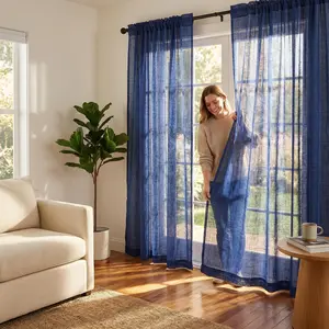 Window Wear 2Panels 52X84Inch 540D fabric interwoven with snownylon yarn, creating a large bell-shaped bamboo-like texture. It features a head strap design, easy installation, unique style,  Model L39 Curtains And Nettings Thermal Insulated Curtain