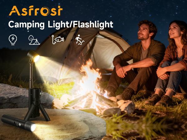 AsFrost Flashlight Mini Camping Lights, 180° Magnetic LED Flip with Tripod, Power Bank, Dual Color Modes, Waterproof, 8-Light Mode, 4500mAh Rechargeable Hiking Flashlight for Camping, Desk, or Emergency Use, Gift for Men Women Outdoor Enthusiasts