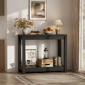 Cyclysio 32'' W Farmhouse Console Table, Sturdy Thick Board, 2-Tiers Wood Entryway Table Sofa Table with Storage Shelf