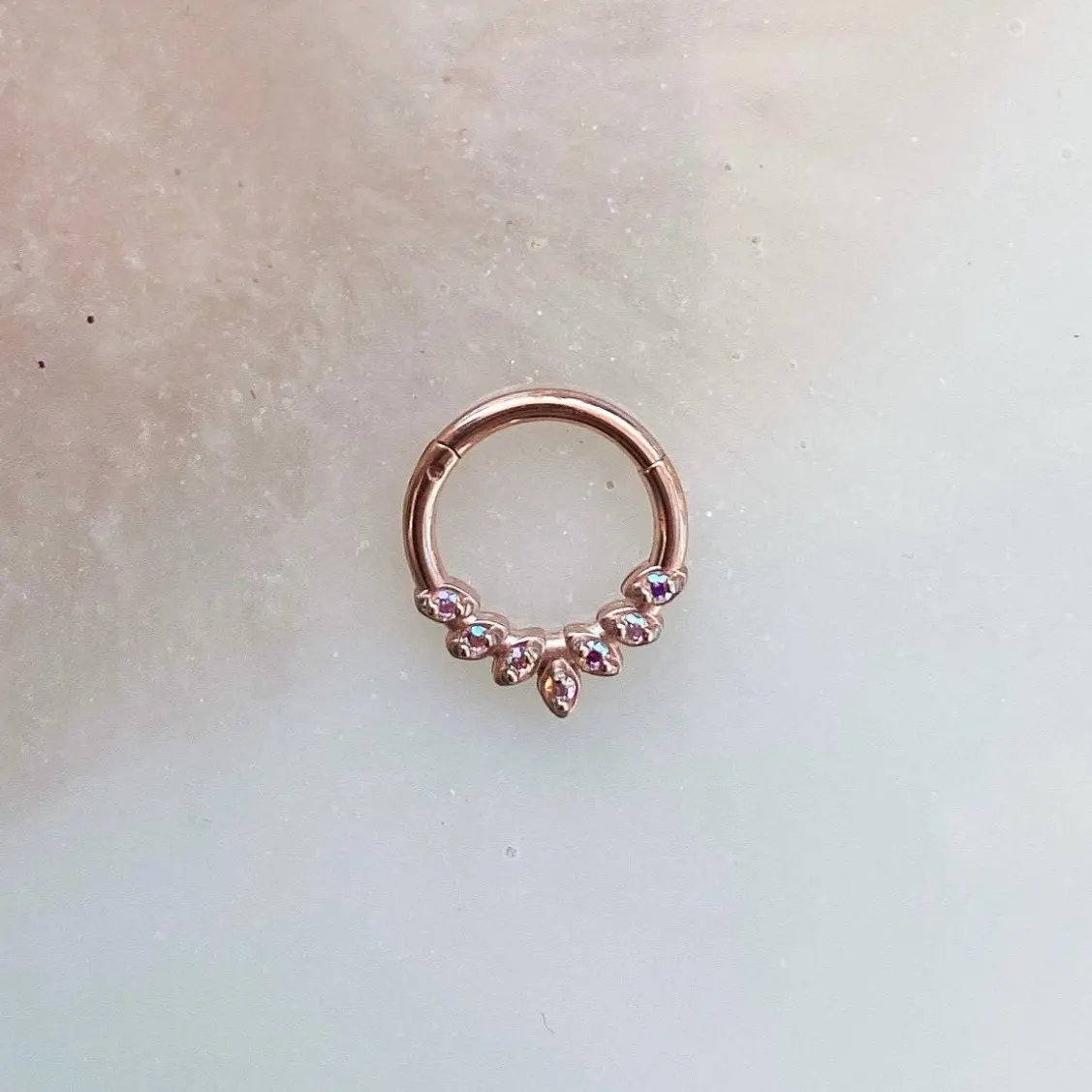 Rosegold Borealis Crystal Clicker for Septum or Daith. 16 Gauge. 8mm or 10mm.